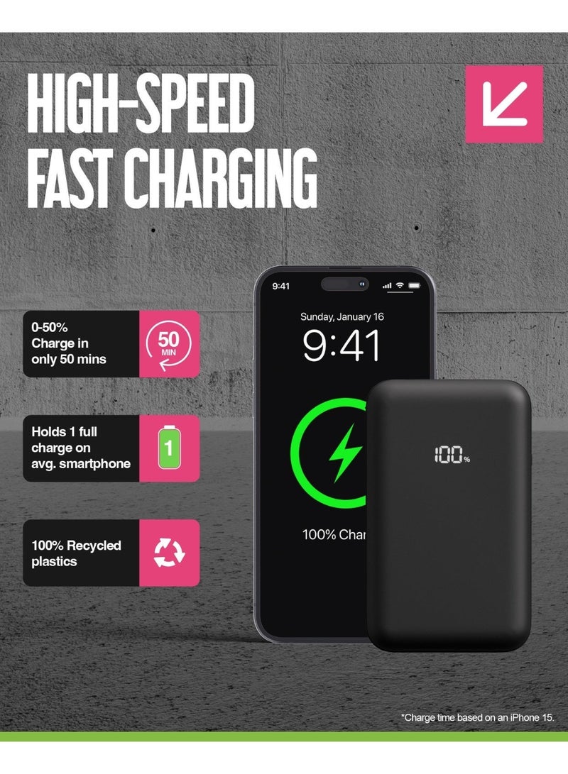 جوس بنك الطاقة المتكامل Juice Eco، شاحن محمول 5000 مللي أمبير في الساعة مع كابل مدمج وشاشة رقمية، مخرج USB-C، بنك الطاقة لأجهزة iPhone 15 16 Pro Max، Samsung، Xiaomi، Android، iPad، DJI، GoPro - Image 3